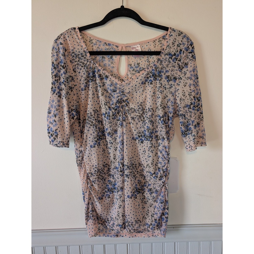 NOBO Sheer Pink Floral Blouse Women XL Romantic Coquette Boho Chic Y2K Soft Girl